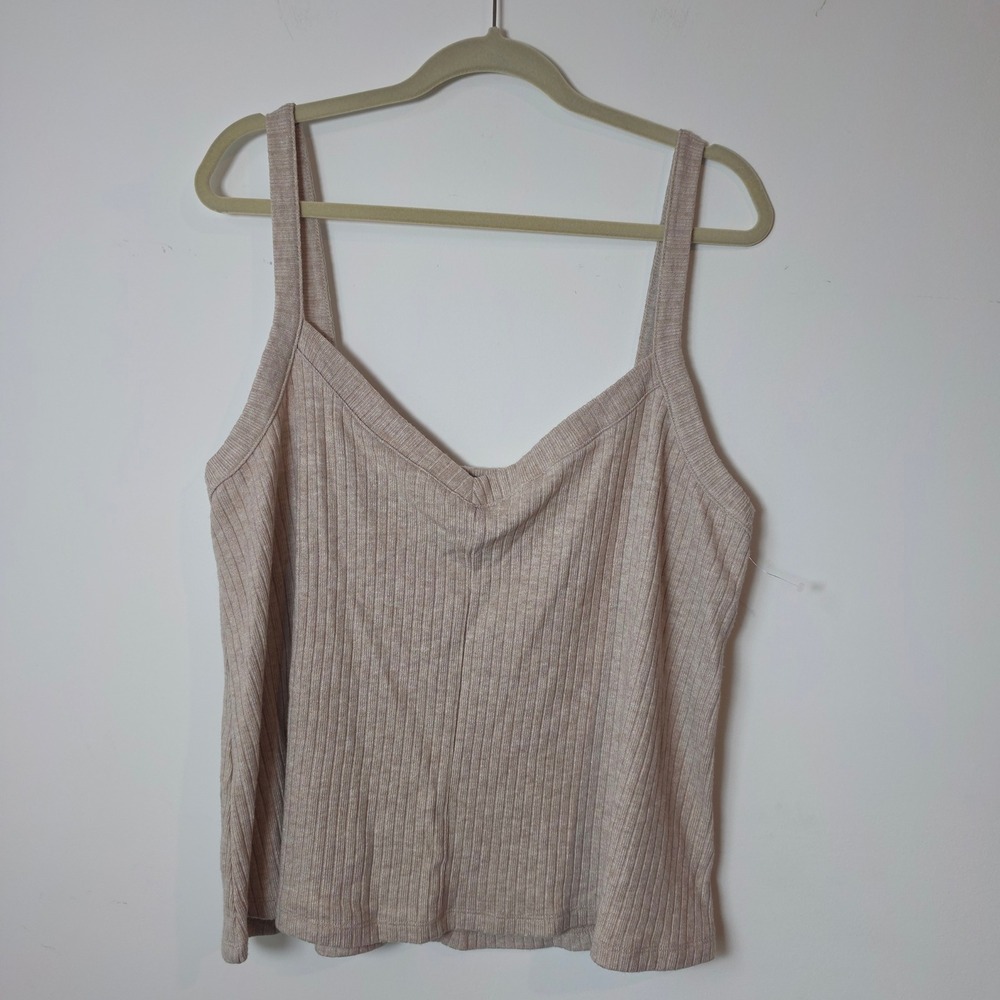 Jaclyn Intimates Tan Beige Ribbed Knit V-Neck Camisole Tank Top Large RN91523